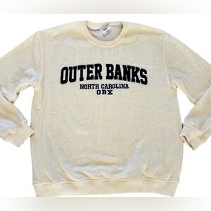 Outer Banks Coastal Collection Knit Lightweight Embroidered Sweater Mens L Beige